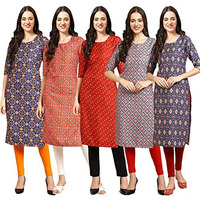 Pinkmint Women's Crepe Digital Print Straight Kurta [Pack Of 5] (K-369-365-370-372-358-S)