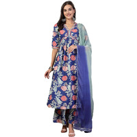 Stylum Women's Floral Printed & Embroidered Rayon Alia Cut Kurta Pant Dupatta Set (Kpdbluetaco42_Blue, Xl)