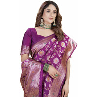 Sugathari Women's Wine Kanjivaram Banarasi Silk Saree For Patola Festival Wedding Silk With Rich Pallu Design Sarees For Women With Blouse Piece (San Jm 2 Wine)