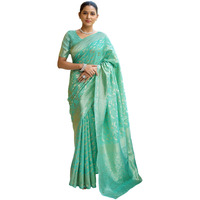 Satrani Women's Silk Blend Weaving Saree With Unstitched Blouse Piece (4088S216N_Sea Green)