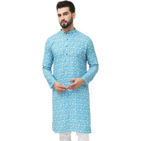 Sojanya (Since 1958 Men's Pure Cotton Turquoise Blue & White Printed Only Long Kurta