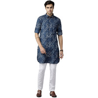 See Designs Men's Indigo Regular Pure Cotton Pathani Printed Men's Kurta - Sdpkt_1155M