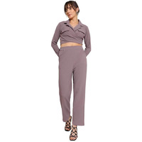 Selvia Women's Co-Ords Set|Full Sleeve Lycra Collared Neck Co-Ords Set|Wrap Top & Trouser Co-Ords Set|2 Piece Co-Ord Set|Formal Co-Ords Set(618Ctk7707N-M_Mauve)