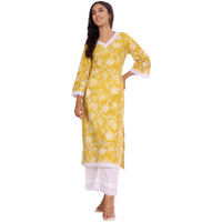 Varanga Women Ethnic Floral Printed Flared Sleeve Kurta Yellow