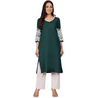 Varanga Women Thread Work Grandeur & Majestic Artwork Kurta Green