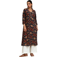Varanga Women Ethnic Jaipuri Printed V Neck A-Line Kurta Blue