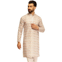 Sojanya (Since 1958 Men's Cotton Linen Self Design Beige Long Kurta