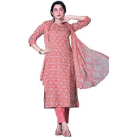 Tadkee Women's Cotton Blend Geometric Regular Kurta Set (Fn-Kurta-Set-Dupatta-136-Red-Xxl_Red
