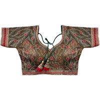 Pujia Mills Women's Milan Silk Embroidered With Sequins Work Half Sleeve Blouse (Indra Bottle Green 42)