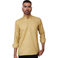 Jompers Men's Beige Woven Design Short Kurta For Men (Beige, M)