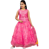 Aarika Girls Ethnic Wear Turquoise Colour Gajri Thread Embroidery Net Lehenga Choli Set (4-10 Years)