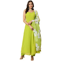 Fashion Basket Women's Georgette Solid Anarkali Kurta Set Green