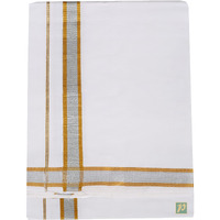 Prakasam Cotton Mens Silver Gold Border Jari Cotton Single Dhoti (1.29X2.00Mtrs) Pack Of 3