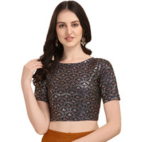 Oomph! Women's Indian Ethnic Wear Designer Zari Work Boat Neck Half Sleeve Navy Blue Color Blouse For Saree Or Lehnga And Palazzos Or Skirts For A Fusion Twist.
