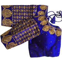 Pujia Mills Women's Silk Embroidery Coding Multi Work Readymade Saree Blouse (Bansi_Royal_38)