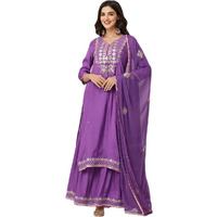 Ishin Purple Gotta Patti Detail Straight Kurta With Sharara And Dupatta