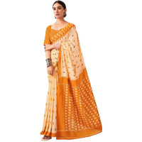 Satrani Women's Pure Cotton Printed Saree With Unstitched Blouse Piece (3886S384N_Cream & Dark Orange)