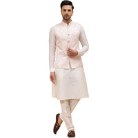 See Designs Men Off White Kurta Pajama & Peach Woven Design Jacquard Nehru Jacket - Sd2Nj_23501M