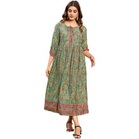 Selvia Western Dress For Women|Floral Printed Crepe Silk Western Dress For Women|Round Neck A-Line Dress For Women|One Piece Dress For Women (647Dtk7733N-S_Teal Green & Multi)