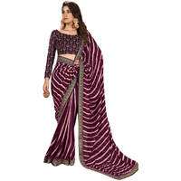 Shiv Textiles Women's Georgette Leheriya & Lace Border Saree(Sat-531S-Wine)