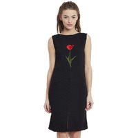 Miss Chase Women's Black Round Neck Sleeveless Embroidered Mini Shift Dress (Mcpw16D05-75-62_Black_M)