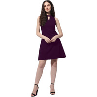 Oomph! Women's Western & Fusion Wear Above Knee/Mid Thigh Length A-Line Purple Dress In Lycra Blend Fabric With Choker Neck And No Sleeves - Md587Xs