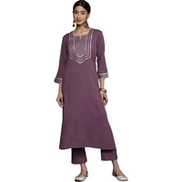 Violet Straight Kurta With Gota Lace Embellished Kurta, Round Neckline With Slit, Straight Kurta, Side Slit, Straight Hemline, Gota Lace Embellishment.