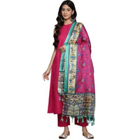 Varanga Women Pink Halter Neck Solid Kurta Paired With Tonal Bottom And Bhagalpuri Printed Dupatta
