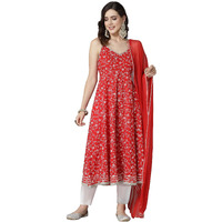 Stylum Women's Floral Printed Rayon Anarkali Kurta Pant Dupatta Set (Kpdredbling38_Red, M)