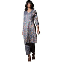 Dhruvi Trendz Women's Cotton Blend Kurties Regular Fit Casual Fancy Kurta And Pant Set (Dt-K2697_Blue_Xxl)