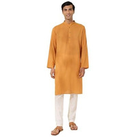 Fabindia Men's Cotton Striped Comfort Fit Kurta (1033055Mustard_Mustard