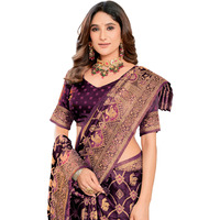 Glory Sarees Women's Pure Kanjivaram Soft Banarasi Original Satin Silk Saree Elegantly Crafted Graceful Wedding Design With Blouse Piece (Satin Silk102_Wine)