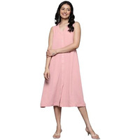 Varanga Women Peach Front Placket Deatiled A-Line Dress