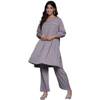 Varanga Women Grey Cotton Lace And Gather Detailed Co-Ord