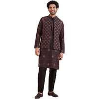 Kisah Men's Black Printed Kurta Jacket Trouser Set, 38