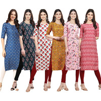 Pinkmint Women's Crepe Digital Print Straight Kurta [Pack Of 6] (Cke-353-335-342-333-339-328-S)