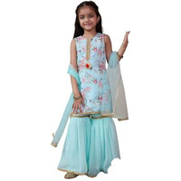 Pspeaches Girl's Georgette 1 Kurti, 1 Sharara, 1 Dupatta (Sha-Blueroseggt-6-7Y_Blue