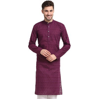 Jompers Men Green Ethnic Embroidered Pure Cotton Kurtas. (Purple, Xxl)