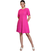 Purvaja Womens A-Line Mini Length Dress (Yuvi-022-Pink_Pink_Small)