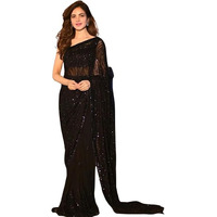 Shiv Textiles Women's Georgette Sequined Saree With Banglory Silk Blouse, Black - Sarees For Women