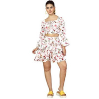 Oomph! Crepe Top And Skort Set For Women, White - Coord_Mt860Msk162