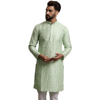 Sojanya (Since 1958 Men's Silk Blend Sea Green Embroidered Only Long Long Kurta