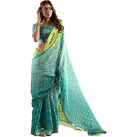 Pujia Mills Woman Pure Georgette Saree With Banarasi Zari Woven Design Ethnic Wear Fancy Saree In Georgett Fabric Butti Work Simple Saree Darbari Saree With Unstitch Blouse Bouble Color Simple Saree