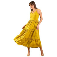 Rare Women's Polyester Fit And Flare Maxi Dress (Ep8142A_Mustard
