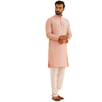 Sojanya (Since 1958 Men's Silk Blend Pink Striped Kurta & Off White Churidaar Pyjama Set Size 40