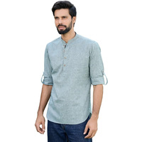 See Designs Men's Roll-Up Sleeve Mandarin Collar Men Green Pure Cotton Short Kurta - Sdkt2968M