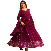 Fashion Basket Georgette Embroidered Anarkali Dress For Women Purple