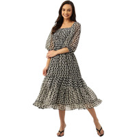 Litzo Women's Georgette A-Line Maxi Dress (L-66-L_Black