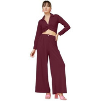 Oomph! Women's Stretchable Lycra Top And Trouser Pant Set |Two Piece Co-Ord Set | Wester Wear Regular Fit | Stylish Multipurpose Top - Bottom Pair - Purple