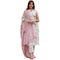 Fashion Basket Cotton Kurat Set With Duptta For Women Pink